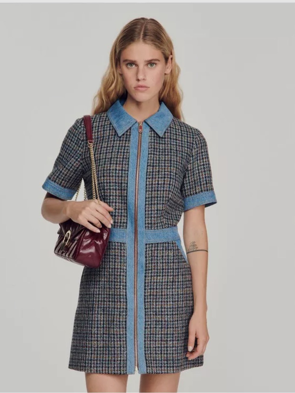 Sandro Blue Trim Tweed Short Dress